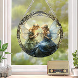 1PC Flower Fairy Acrylic Stained Glass Suncatcher Nature Round Flowers and Girls Suncatcher Hanging Decoration with Metal Chain-SunCatchers for Window Decor Outdoor Garden Decor Gift (A)