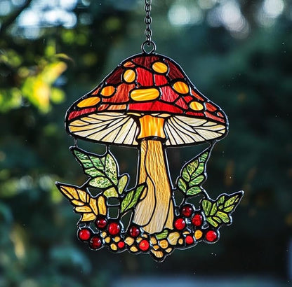 Mushroom and Crescent Moon Suncatcher Faux Stained Window Hanging Perfect Cottagecore Fall Gift Garden Home Decor Suncatchers Indoor Window Suncatchers for