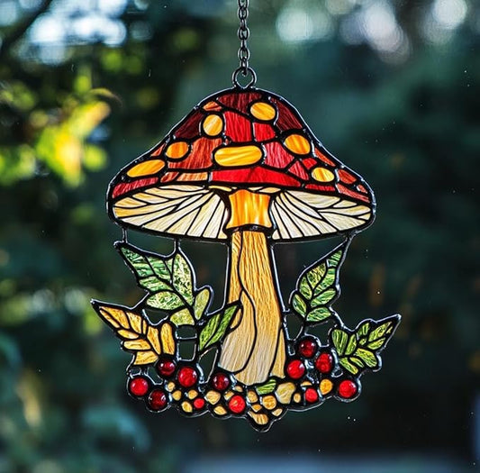 Mushroom and Crescent Moon Suncatcher Faux Stained Window Hanging Perfect Cottagecore Fall Gift Garden Home Decor Sun Catchers Indoor Windown Suncatchers for Windows Outdoor