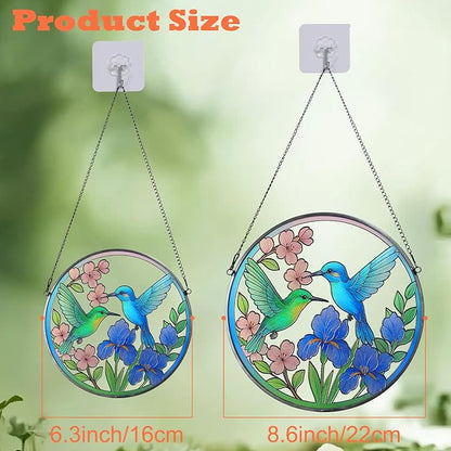 Hummingbird Stained Glass Suncather for Window Hanging, 6.3'' Hummingbird Ornament Gift for Women, Nature-Inspired Wall Art Home Decor Gifts for Mom, Grandma (Green & Blue, 6.3'')