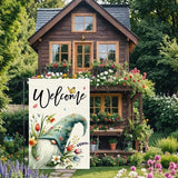 Welcome Spring Summer Tulip Garden Flag Flowers Butterfly Garden Flags 12x18 Inch Burlap Double Sided Gnome Colorful Floral Small Lawn Yard Outside Rustic Farmhouse Holiday Decorations Flags