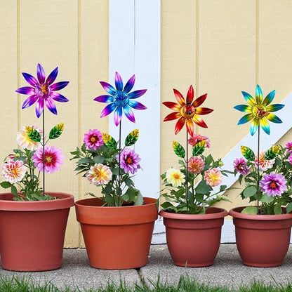 4 Packs Wind Spinner Outdoor, Pinwheels for Yard and Garden, Metal Flower Decorative Garden Stakes for Lawn Patio Porch Decor