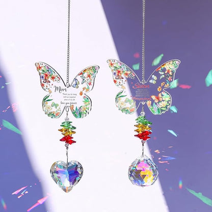 Butterfly Crystal Suncatcher Gifts for Mom, Sister, Birthday, Mother's Day, Thanksgiving, Hanging Ornament, Indoor/Outdoor Garden Patio Decor