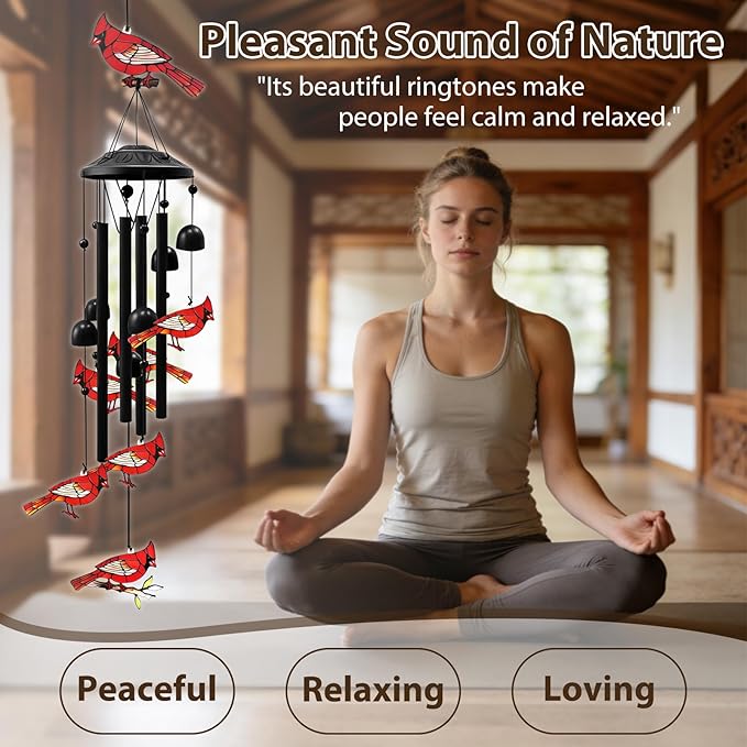 Memorial Wind Chimes for Loss of Loved One,Sympathy Gifts for Loss of Mother/Dad/Husband - Cardinal Wind Chimes for Outside with Light-Catching,in Memory of Loved One Gifts,Sympathy Wind Chimes 35"