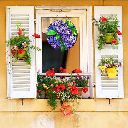Purple Flowers Hanging Stained Glass for Window 7.87" Sun Catcher Garden Hanging Decoration Sun Catchers Colorful Glass Gifts for Women Mother's Day Valentine's Day Decorations Holiday