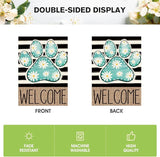 AVOIN colorlife Blue Paw Print Spring House Flag 28x40 Inch Double Sided Outside, Daisy Floral Welcome Stripes Yard Outdoor Flag