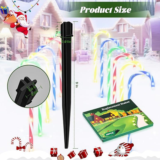 20PCS Replacement Stakes for Christmas Candy Cane Lights Outdoor,Plastic Light Stakes,Used to Maintain Candy Cane Pathway Lights,0.61X9 Inches(Black)