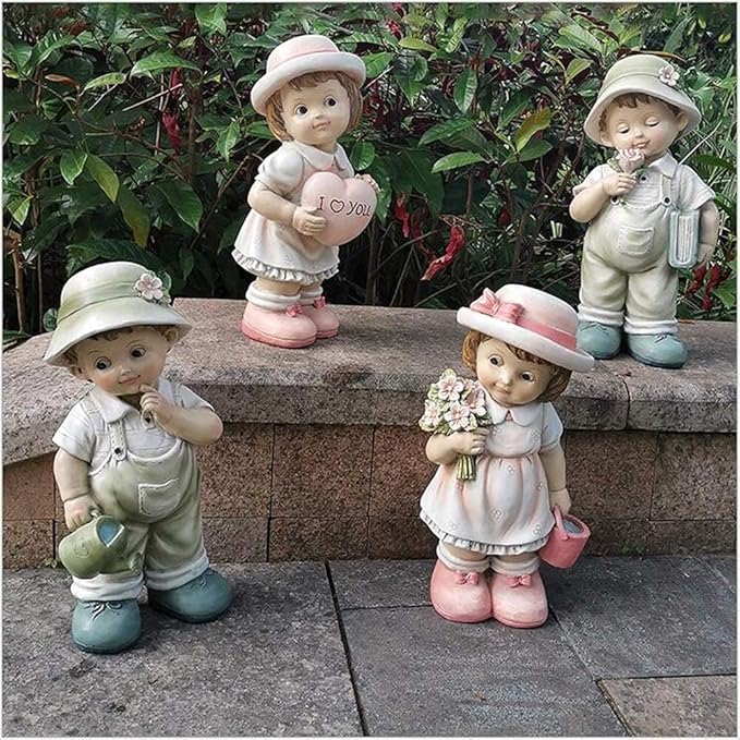 Garden Statue Animal Sculpture Outdoor Decor Gift Outdoor Courtyard Garden Little Girl Sculpture Decoration, Grass Garden Landscape Kid Sculpture Resin Decoration Crafts Gift(C)
