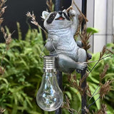 Resin Raccoon Garden Statue Solar Fence Lights Outdoor Hanging Decor Porch Tree Decorations Yard Ornaments Small Cute Figurines Funny Gifts for Women Men Lovers