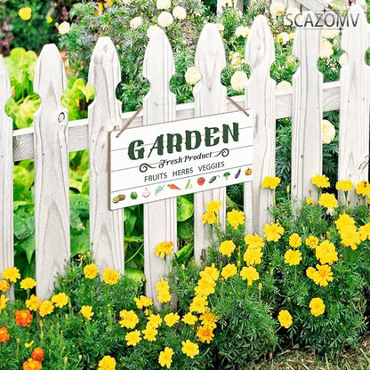 SCAZOMV Garden Sign Decor Garden Fresh Product Fruits Herbs Veggies Funny Outdoor Decorative Backyard Patio Farmhouse Potting Shed She Shed Personalized Wooden Hanging Plaque 5"X 10"