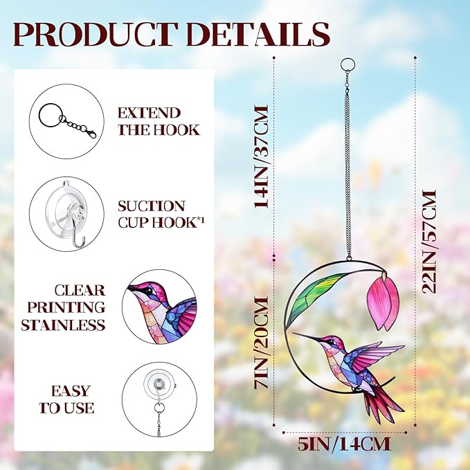 Hummingbird Gifts for Women, Hummingbird Sun Catcher for Window Hanging, for Mom Grandma Bird Lovers, Spring Suncatcher Garden Decor for Indoor Outdoor Windows