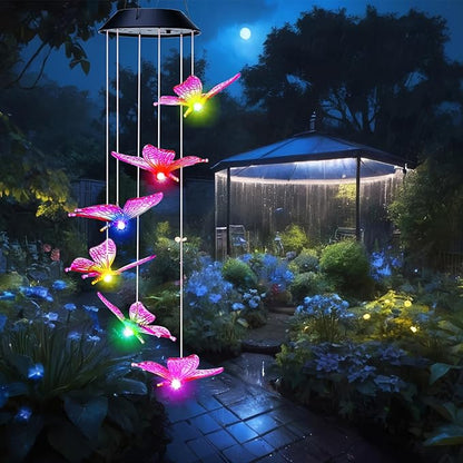 Retisee LED Solar Hanging Wind Chime, Outdoor Mobile Color Changing Light, Home Yard Garden Decoration Automatic Light Gift for Party Women Mom (Butterfly)