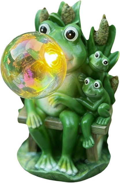 Solar Frog Blowing Bubble Garden Statue Light - Outdoor Waterproof Resin Figurine with Auto LED Glow for Patio & Yard Decor