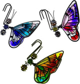 3Pcs Butterfly Decorations for Flower Pots - Iron and Glass Painted Hanging Butterflys Ornaments, Plant Pot Potted Hanger Figurines, Outdoor Garden Pendant Decor (Butterfly)