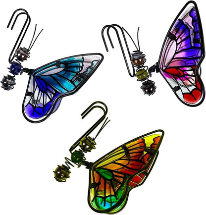 3Pcs Butterfly Decorations for Flower Pots - Iron and Glass Painted Hanging Butterflys Ornaments, Plant Pot Potted Hanger Figurines, Outdoor Garden Pendant Decor (Butterfly)