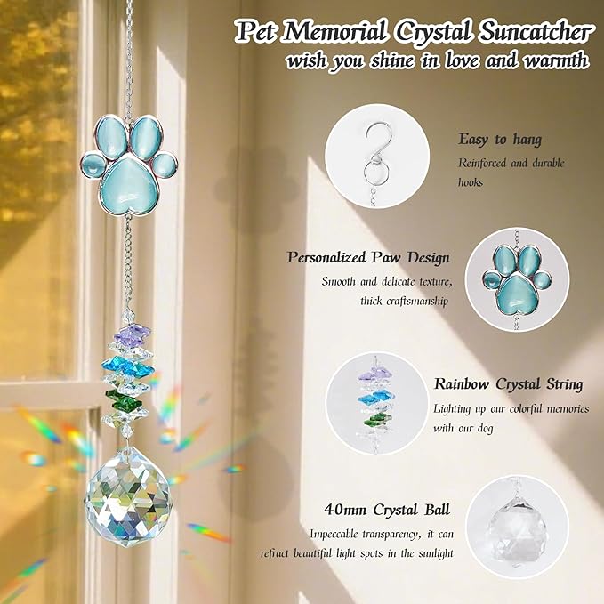 Dog Memorial Gifts for Loss of Dog, Pet Memorial Suncatcher, Pet Sympathy Gifts, Paw Print Suncatcher with Card & Gift Box, Remembrance Bereavement Gift for Loss of Dogs Cats