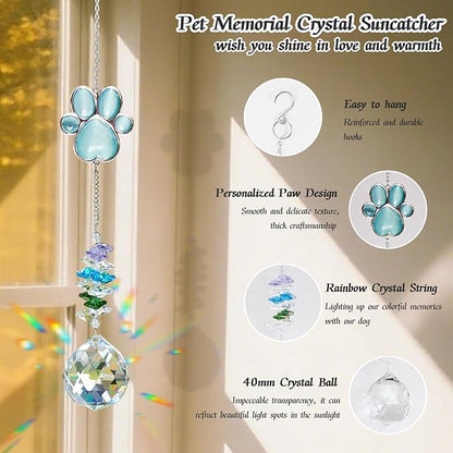 Dog Memorial Gifts for Loss of Dog, Pet Memorial Suncatcher, Pet Sympathy Gifts, Paw Print Suncatcher with Card & Gift Box, Remembrance Bereavement Gift for Loss of Dogs Cats