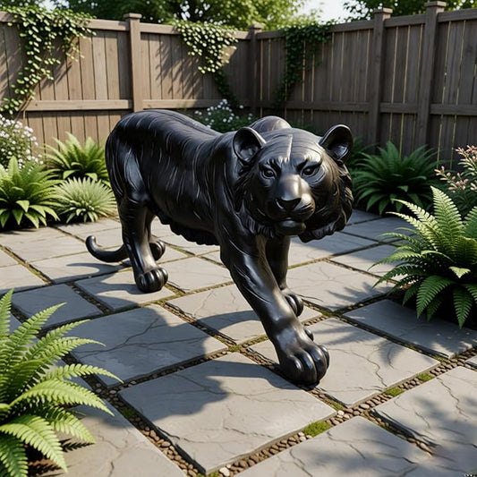 Large Black Tiger Statue Outdoor Garden Sculpture - 33.46" L x 15.75" H Weather Resistant Wildlife Animal Figurine Decor Feng Shui Protection Beast for Patio, Lawn, Yard, Pathway