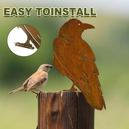 13.5 x 8.25 Inches Raven Bird Silhouette Metal Birds Rusty Crow Statue Metal Birds Fence Topper Yard Decor Fake Crow for Autumn Outdoor Tree Ornaments