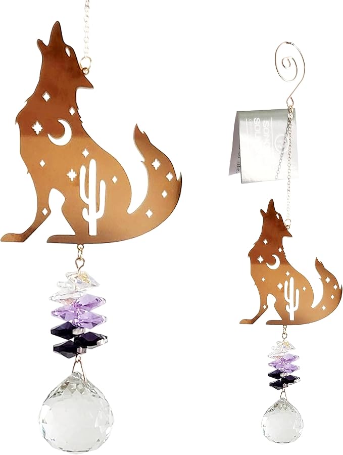 Crystal Cascade Suncatcher - Rose Gold Crystal Hanging Ornament for Windows Hanging Prism Rainbow Maker Feng Shui (Coyote)