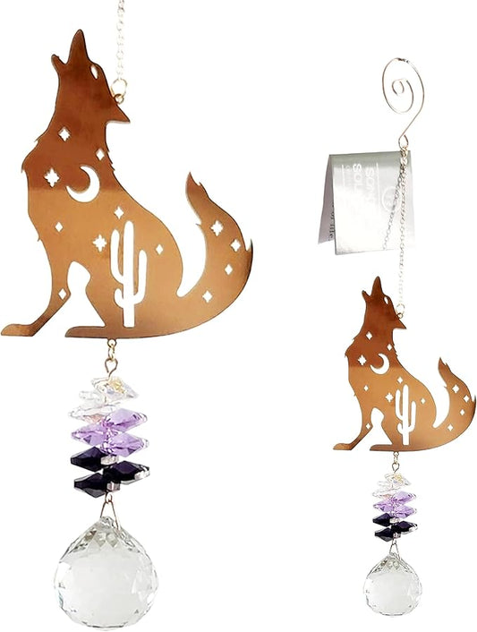 Crystal Cascade Suncatcher - Rose Gold Crystal Hanging Ornament for Windows Hanging Prism Rainbow Maker Feng Shui (Coyote)
