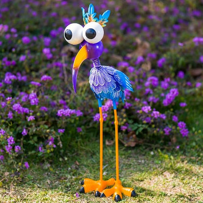 27“ Metal Purple Big-Eyed Bird Statue Garden Decor, Big-Eyed Bird Garden Statue Decor Yard Art for Home Kitchen Outdoor Patio Lawn Decor