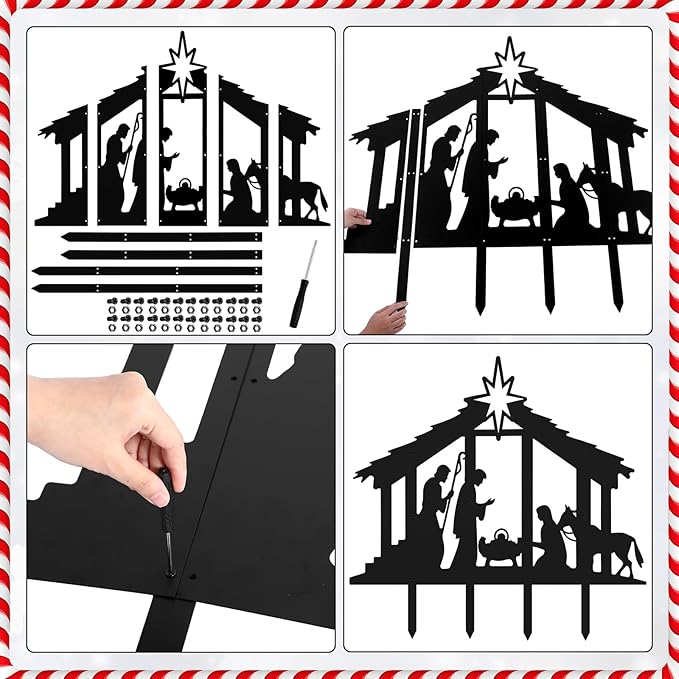 Cinnvoice 40" x 31" Large Christmas Metal Yard Stakes Christmas Garden Stakes Waterproof Xmas Outdoor Yard Decor with Stake for Xmas Holiday Lawns Outdoor Decor(Nativity, Black)