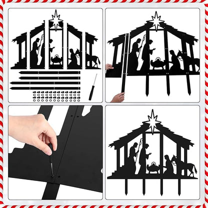 Cinnvoice 40" x 31" Large Christmas Metal Yard Stakes Christmas Garden Stakes Waterproof Xmas Outdoor Yard Decor with Stake for Xmas Holiday Lawns Outdoor Decor(Nativity, Black)