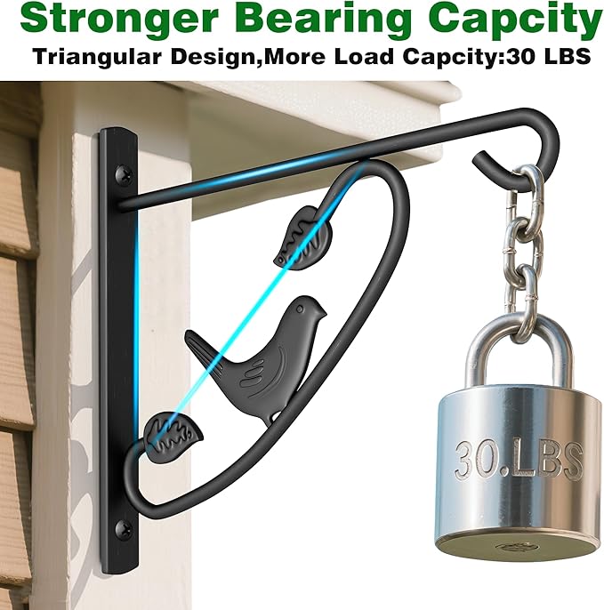AMAGABELI GARDEN & HOME 2 Pack Hanging Brackets Plant Hanger Outdoor 12inch Metal Fence Wall Planter Hooks for Hanging Flower Baskets Bird Feeders Lanterns Wind Chimes Rust-Resistant Black