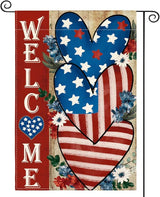 AVOIN colorlife Patriotic 4th of July Welcome Garden Flag 12x18 Inch Double Sided, Memorial Day Independence Day American Stars and Stripes Love Heart Yard Outdoor Decoration