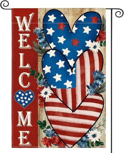 AVOIN colorlife Patriotic 4th of July Welcome Garden Flag 12x18 Inch Double Sided, Memorial Day Independence Day American Stars and Stripes Love Heart Yard Outdoor Decoration