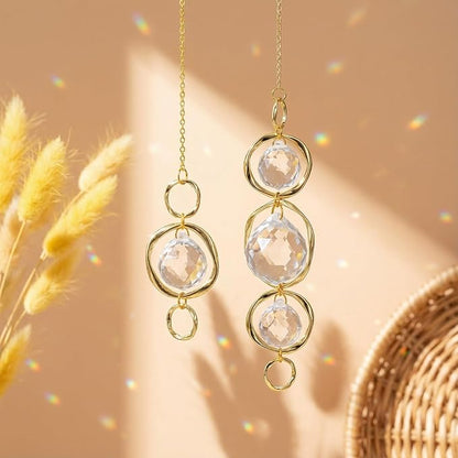 Crystal Suncatcher Wind Chimes, 2 Pcs Crystal Suncatcher Prisms Hanging Outdoor Wind Chimes, Prism Sun Catcher with Chain and Hook, Rainbow Maker for Ceiling Garden Home Indoor Ornaments