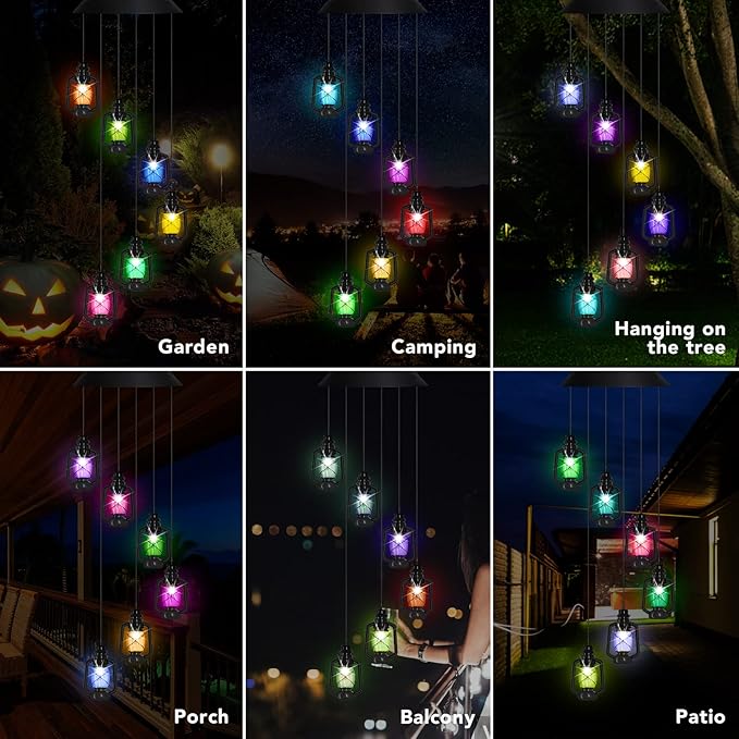 AceList Solar-Powered Color-Changing Lantern Wind Chime - LED Light Wind Mobile for Garden, Patio, Deck, Yard, Home Décor - Perfect for Mother's Day, Christmas, Housewarming, and Unique Outdoor Gifts