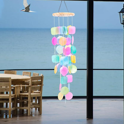 Taman Shell Wind Chimes for Outside - 32" Handcrafted Capiz Shell Windchime Coastal Decor Valentine's Day Gift for Indoor/Outdoors, Garden,Yard,Coastal,Beach Decor, Women Mother’s DayGift
