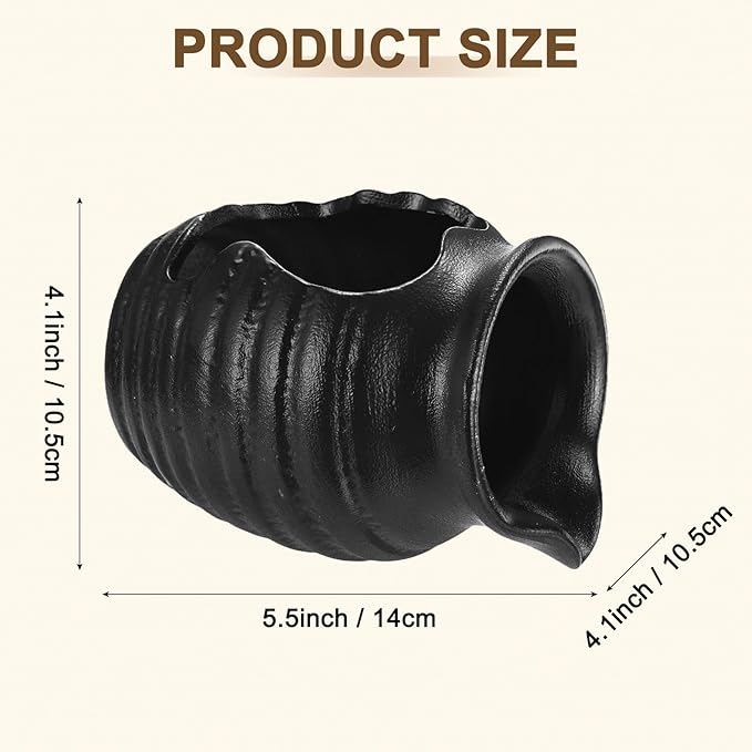 M METERXITY Ceramic Garden Fountain Spitter, Clay Pot Ecological Tank for Pond/Backyard Water Feature/Cave Waterfall/Landscaping, DIY Water Flow Jar Hydroponic Vase [5.5in, Matte Black]