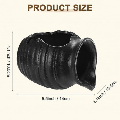 M METERXITY Ceramic Garden Fountain Spitter, Clay Pot Ecological Tank for Pond/Backyard Water Feature/Cave Waterfall/Landscaping, DIY Water Flow Jar Hydroponic Vase [5.5in, Matte Black]