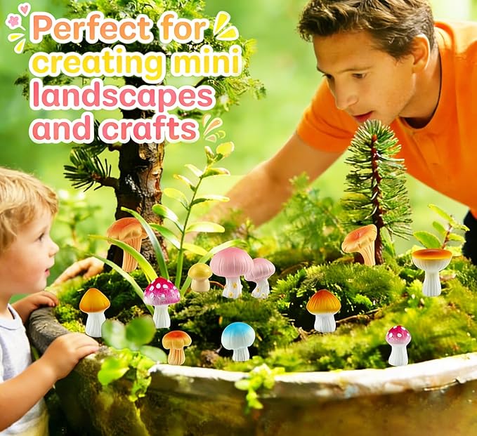JKanruh 22 Pcs Mini Resin Mushroom Decor,Tiny Mushroom Figurines for Aquarium,Garden Decoration, Bonsai Micro Landscape Craft