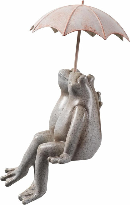 Hi-Line Gift Ltd. Sitting Couple Frogs W/Umbrella Garden Statue Yard Decor
