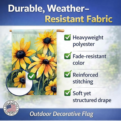 Caroline's Treasures Maryland Black-Eyed Susans in Watercolor House Flag Large Porch Sleeve Pole Decorative Outside Yard Banner Artwork Wall Hanging, Polyester, House Size, Multicolor