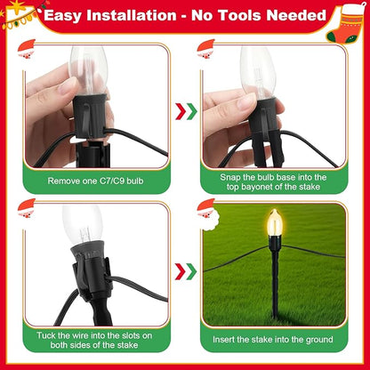 60 Pcs 7.5 Inch Christmas Light Stakes, Christmas Yard Stakes for C7 C9 Christmas Lights, Garden Path Walkway Holiday Decorations(Black)