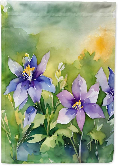 Caroline's Treasures Colorado Rocky Mountain Columbine in Watercolor House Flag Large Porch Sleeve Pole Decorative Outside Yard Banner Artwork Wall Hanging, Polyester, House Size, Multicolor