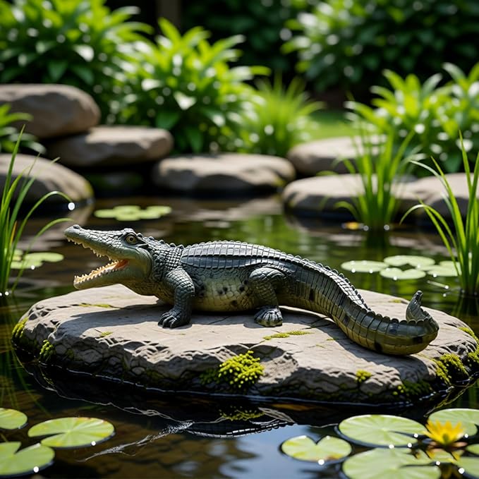 Large Realistic Alligator Garden Statue, 23.23" Resin Crocodile Sculpture for Pond Decor, Outdoor Lifelike Prank Animal Figurine Ornament for Lawn Patio Unique Yard Art Gift