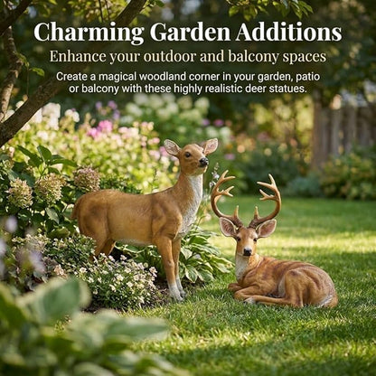 XTAPAN Resin Animals Sculpture Deer Statue Lying Male Deer and Standing Female Deer Living Room and Garden Deer Sculpture