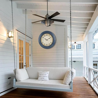18 Inch Large Outdoor Wall Clock with Thermometer & Hygrometer, Waterproof Retro Blue Garden Clock for Patio, Pool, Backyard, Farmhouse Decor, Silent Non-Ticking