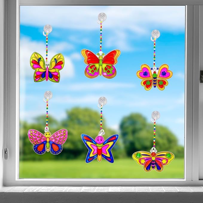 30 Sets Suncatcher Kit Butterfly Suncatchers Window Art Paint Sun Catcher DIY Craft Kits Butterfly Suncatcher Kit for Outdoor Spring Summer Decoration Home Activity Art Project Birthday Party Favors