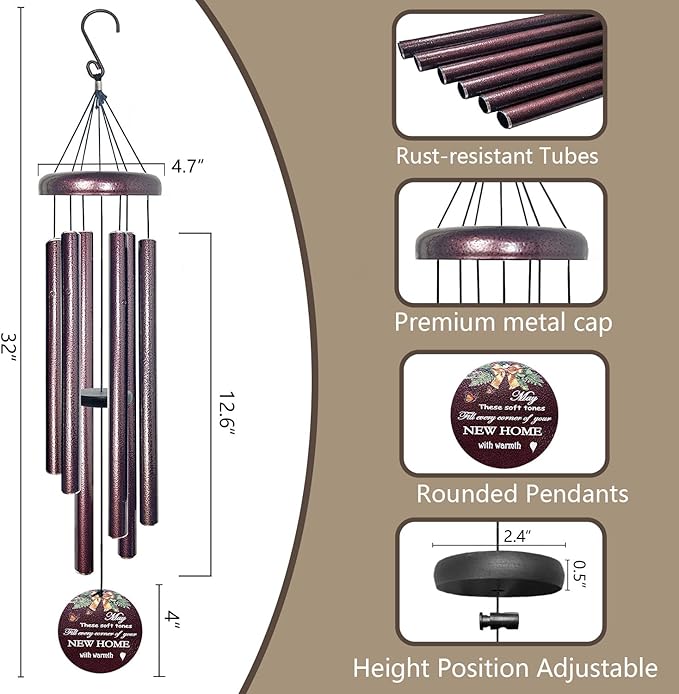 House Warming Gifts New Home - 32" Wind Chimes for Outside with Harmony Tone, Housewarming Gifts for Friends Couple New Homeowner, Funny Decor for Garden, Patios and Backyard