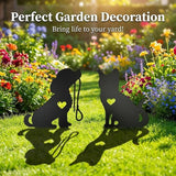 Metal Garden Decor for Outside, Black Silhouette Statues Gifts for Yard Ornaments,Lawn, Patio, Pathway,Outdoor Garden Decor, Lawn Ornaments (Cat+Dog)