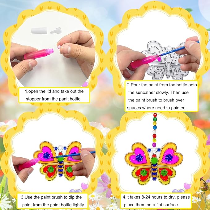 30 Sets Suncatcher Kit Butterfly Suncatchers Window Art Paint Sun Catcher DIY Craft Kits Butterfly Suncatcher Kit for Outdoor Spring Summer Decoration Home Activity Art Project Birthday Party Favors