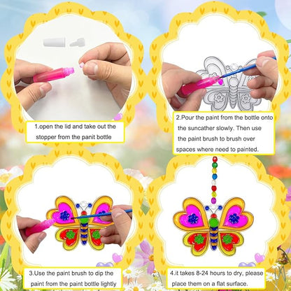 30 Sets Suncatcher Kit Butterfly Suncatchers Window Art Paint Sun Catcher DIY Craft Kits Butterfly Suncatcher Kit for Outdoor Spring Summer Decoration Home Activity Art Project Birthday Party Favors