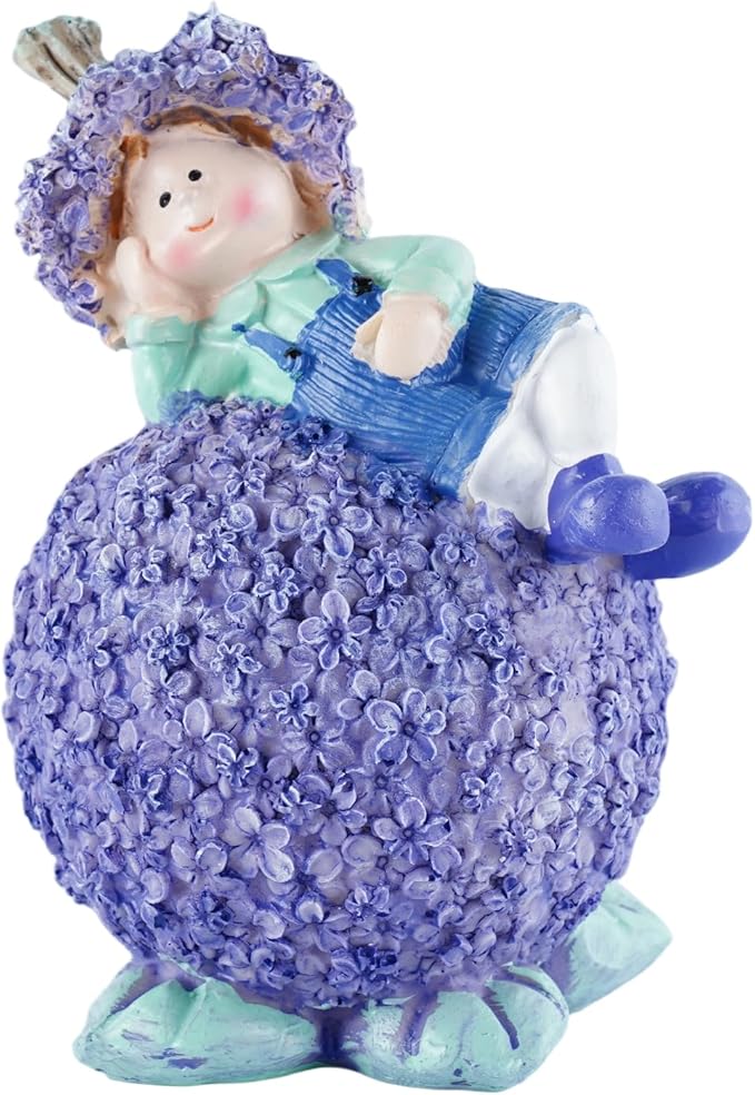 Charming Boy and Girl Garden Figurines Lavender Themed Decor Statues Spring Summer Resin Figures for Outdoor Patio Lawn Yard Art Decoration